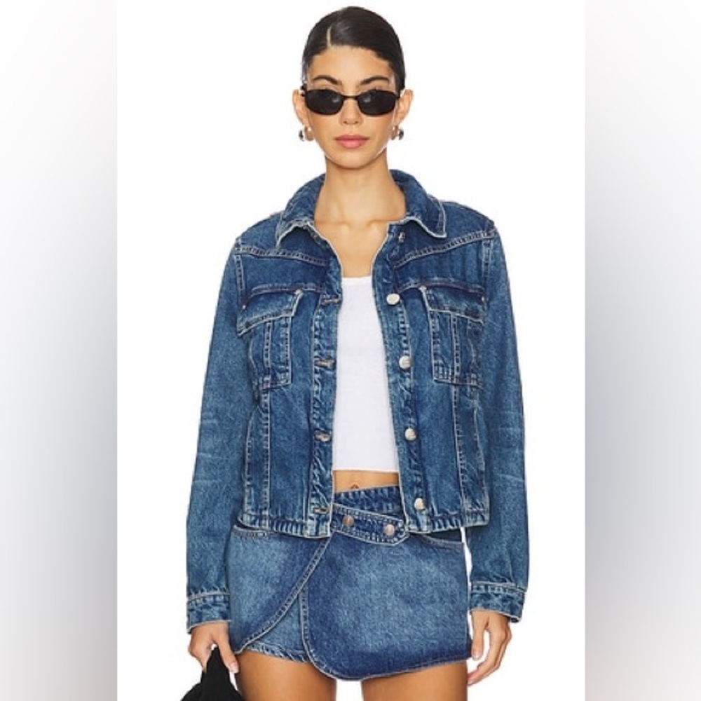 Free People We The Free Jade Denim Jacket High Dive Cotton Button Front XL